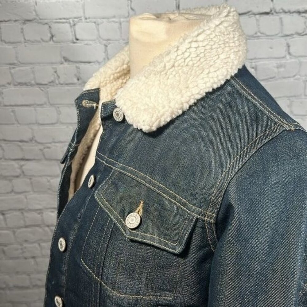 Old Navy Sherpa Lined Jean Denim Trucker Jacket Y2K Vintage Warm Women Sz M NWOT - Picture 13 of 16